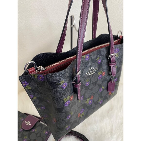 Coach Mollie Tote Bag 25 Canvas Country Floral Print & Matching Wallet Leather - Picture 14 of 16